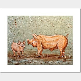 Pigs playing in the mud Posters and Art